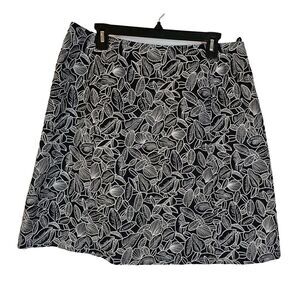 Talbots Vintage A-Line Embroidered Skirt Leaves Black White Cotton 16‎ Petite